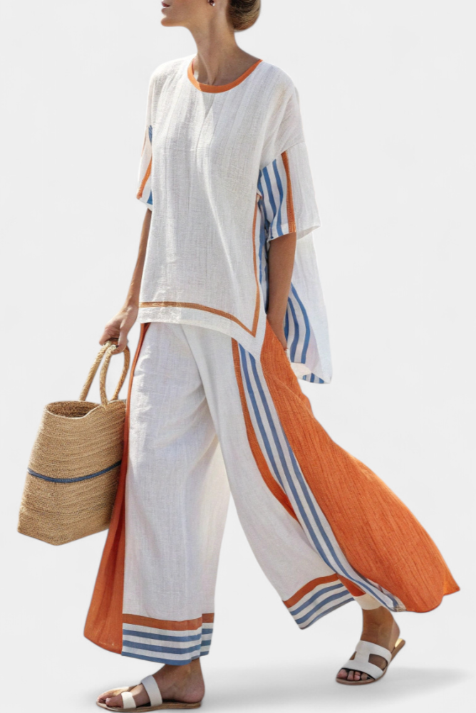 THORNEIL | PANTALONI STRIPED CON LE GAMBE LARGHE COMODI E TOP IN LINO