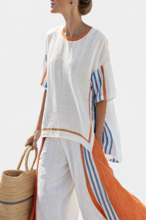 THORNEIL | PANTALONI STRIPED CON LE GAMBE LARGHE COMODI E TOP IN LINO