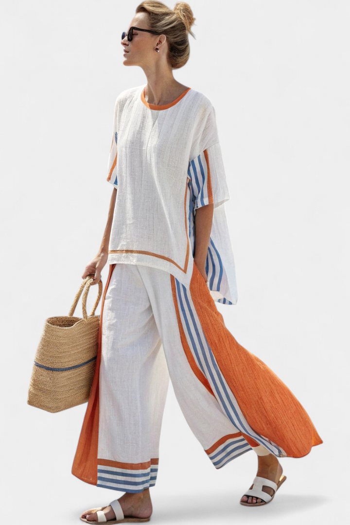 THORNEIL | PANTALONI STRIPED CON LE GAMBE LARGHE COMODI E TOP IN LINO