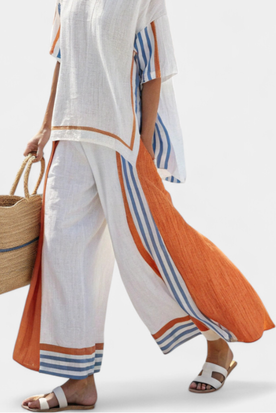 THORNEIL | PANTALONI STRIPED CON LE GAMBE LARGHE COMODI E TOP IN LINO
