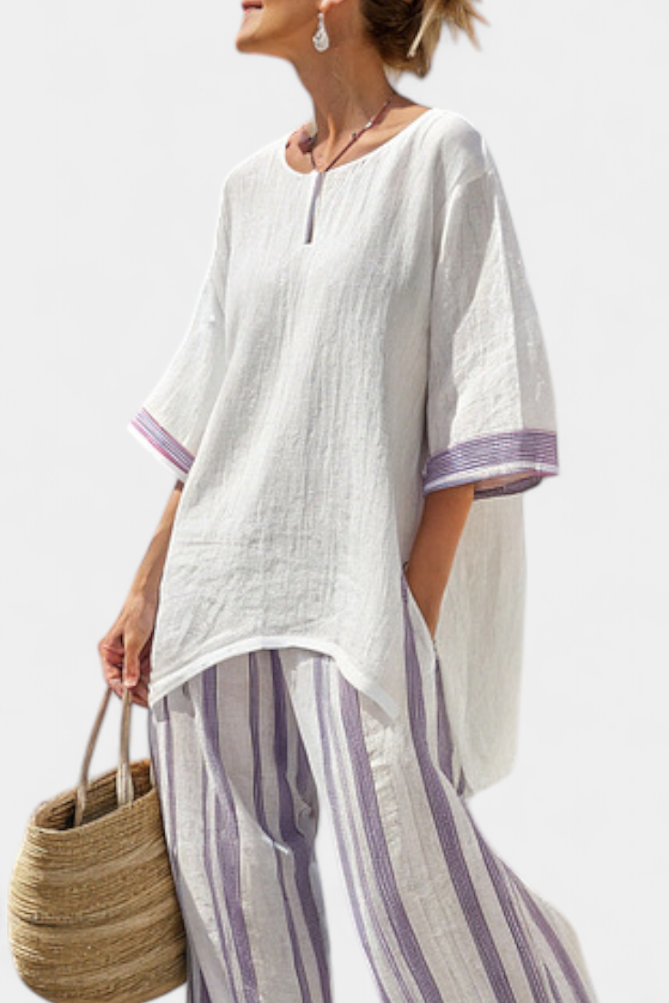 LUXMERE | BLUSA COMODA E RILASSATA & PANTALONI IN BAMBOO A RIGHE