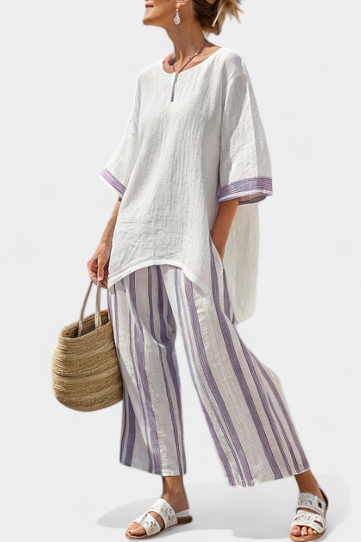 LUXMERE | BLUSA COMODA E RILASSATA & PANTALONI IN BAMBOO A RIGHE