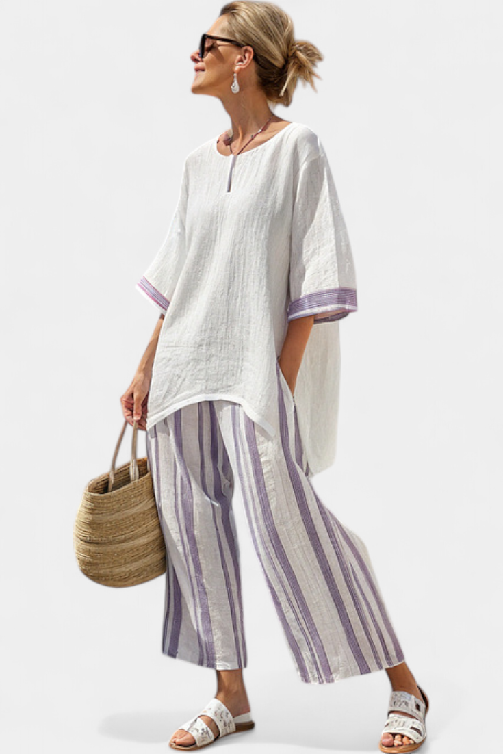 LUXMERE | BLUSA COMODA E RILASSATA & PANTALONI IN BAMBOO A RIGHE