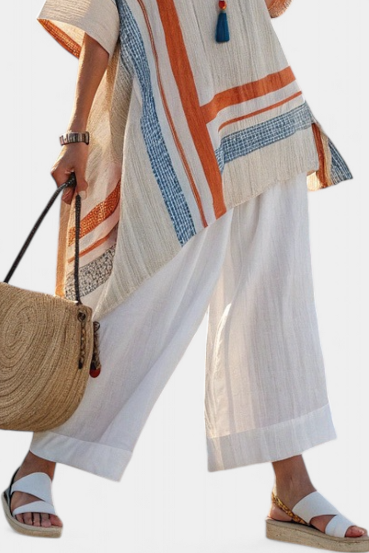 CAEVAN | BLUSA ASIMMETRICA SOPHISTICATA & PANTALONI IN LINO A Gamba Larga