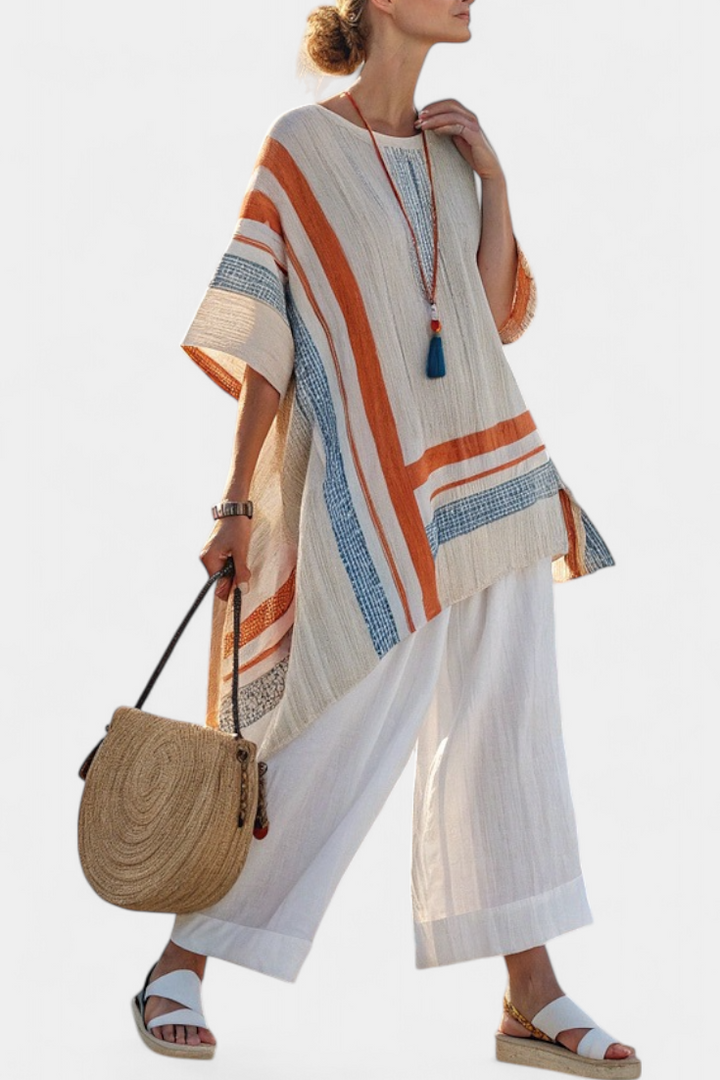 CAEVAN | BLUSA ASIMMETRICA SOPHISTICATA & PANTALONI IN LINO A Gamba Larga