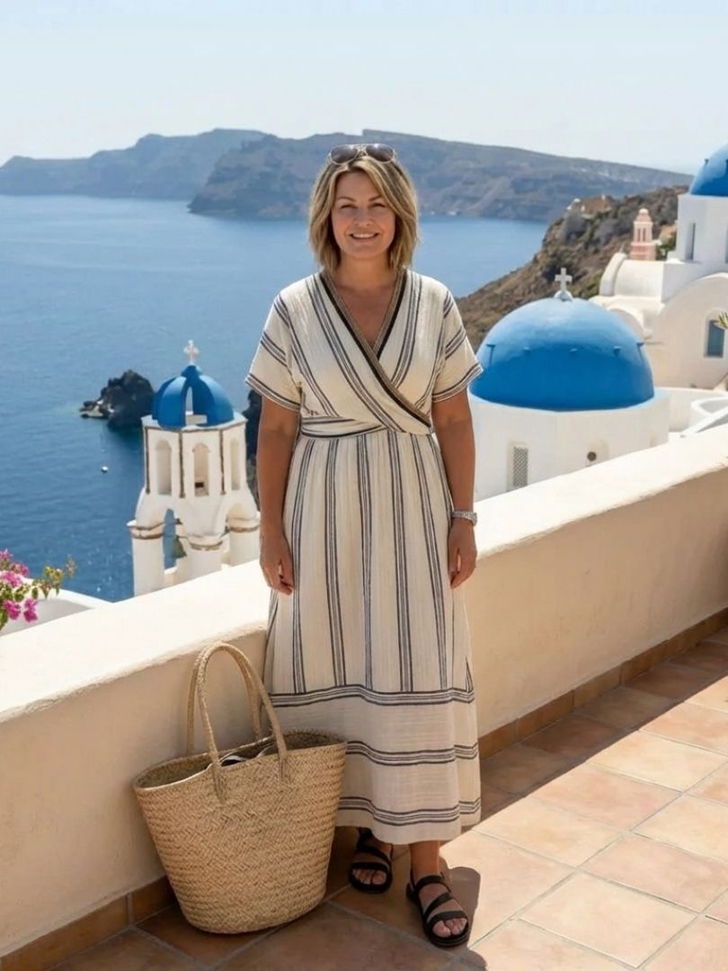 THALASSA | ABITO MIDI CON SCOLLO A V E MANICHE CORTE