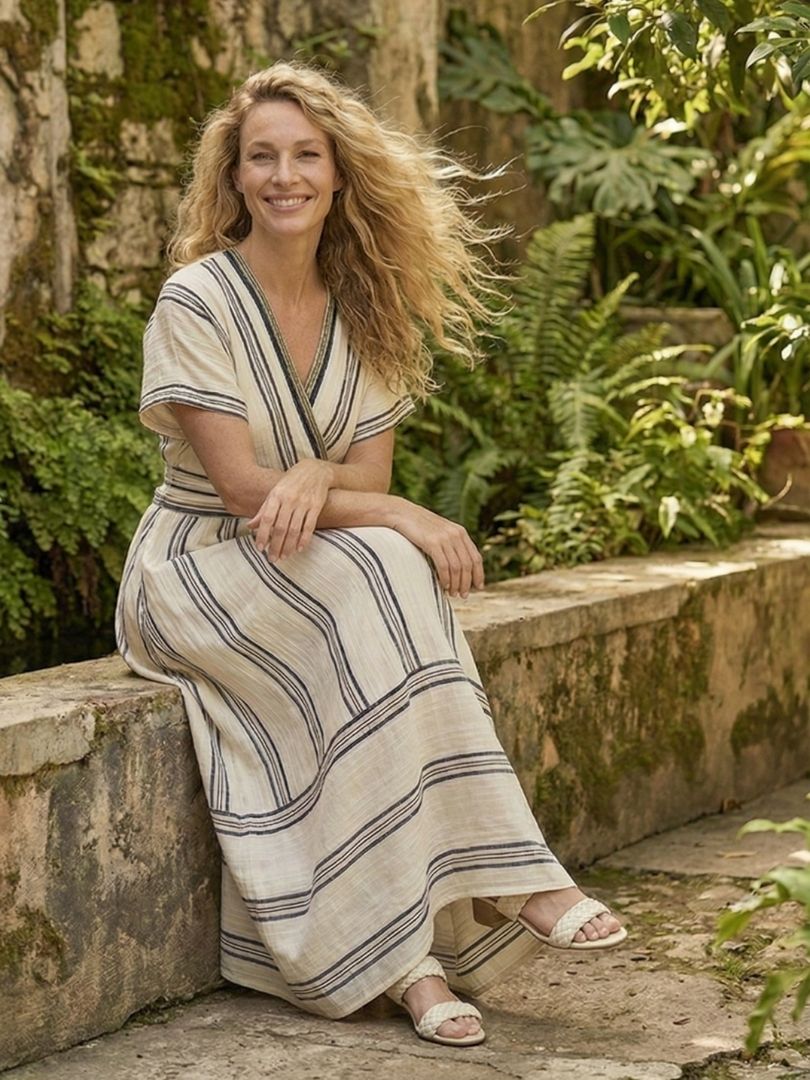 THALASSA | ABITO MIDI CON SCOLLO A V E MANICHE CORTE