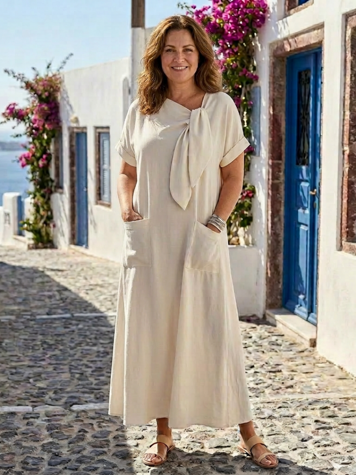 ELOWYN | ABITO MAXI A MANICHE CORTE CON COLLO TONDO E TASCHE