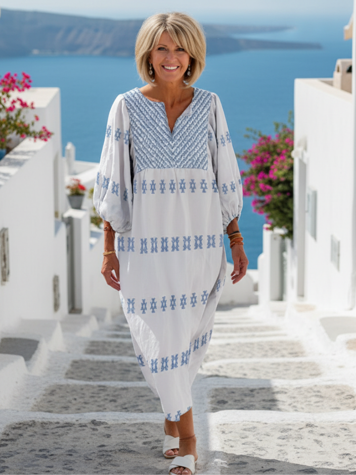 EVADNE | ABITO MAXI LUNGO CON SCOLLO A V E RICAMO