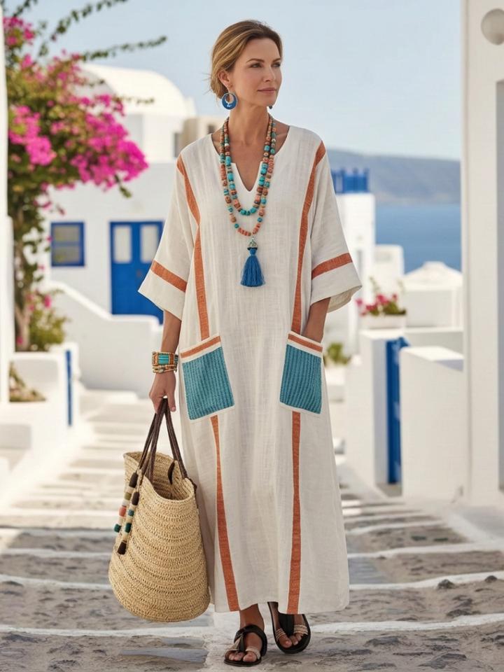 NOEMI | ABITO MAXI CON SCOLLO A V E MANICHE A MEZZO