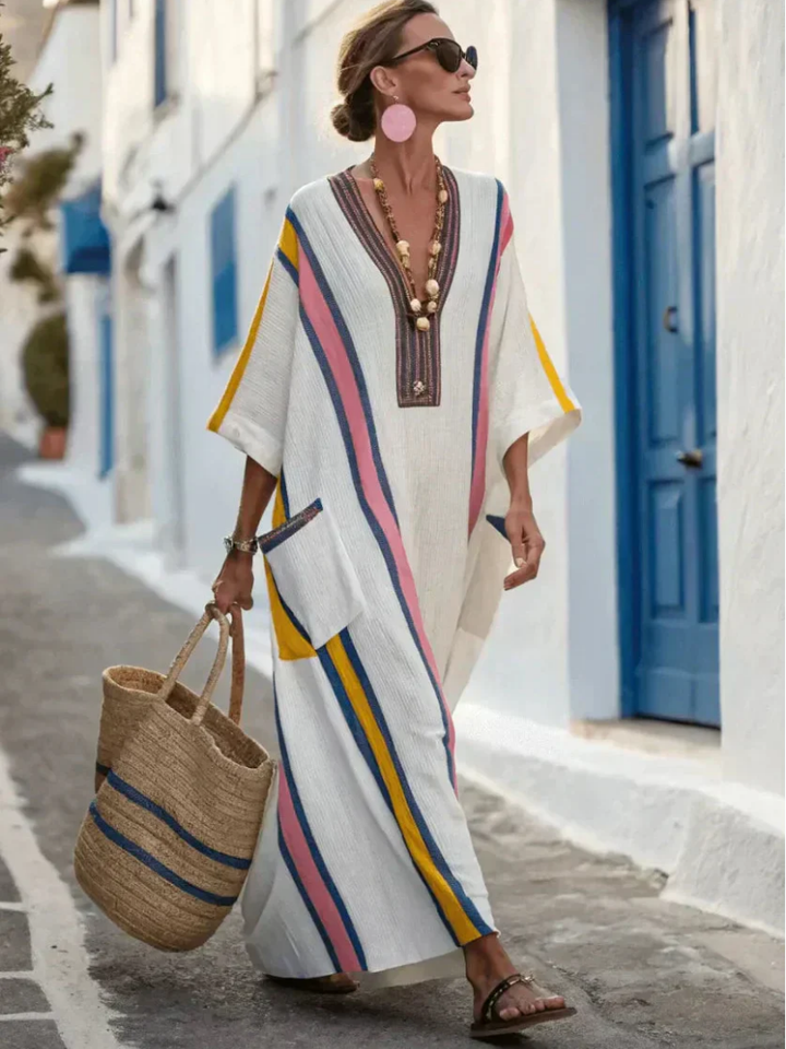 NOEMI | ABITO MAXI CON SCOLLO A V E MANICHE A MEZZO
