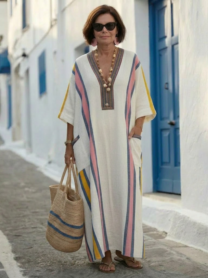 NOEMI | ABITO MAXI CON SCOLLO A V E MANICHE A MEZZO