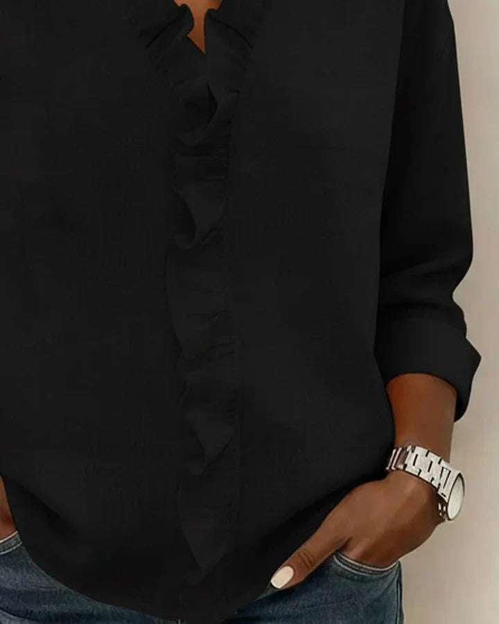 MALIYA | BLUSA CON VOLANT E SCOLLO A V