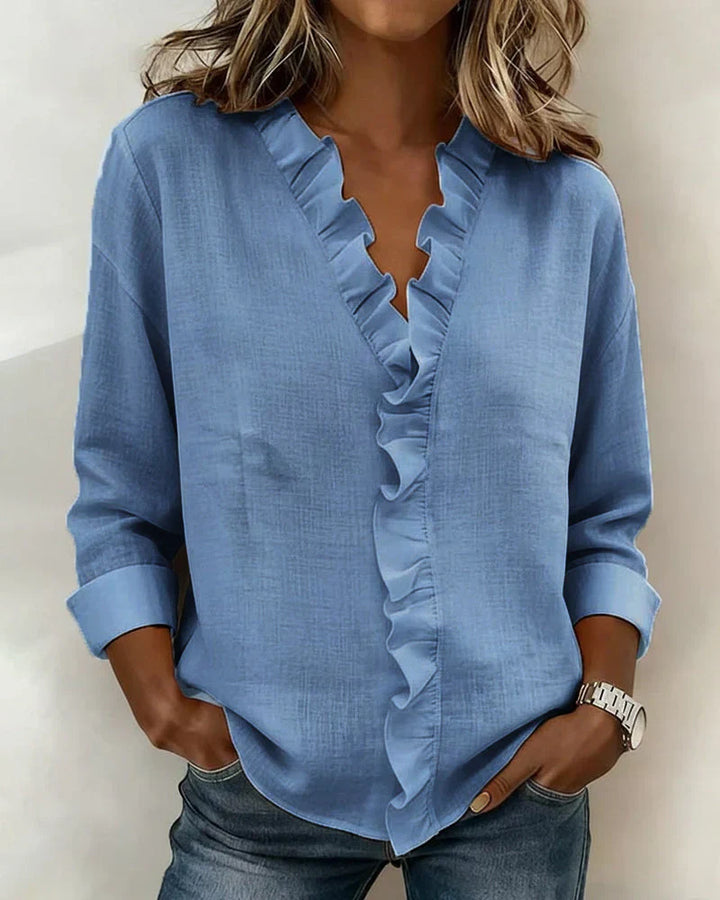 MALIYA | BLUSA CON VOLANT E SCOLLO A V