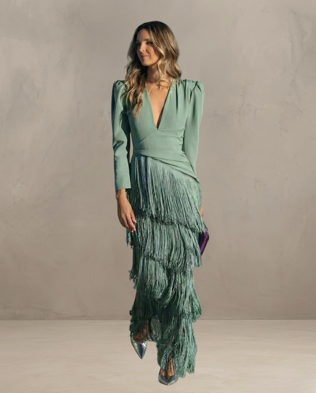 KLARA | ABITO ELEGANTE CON MANICHE FRANGIATE