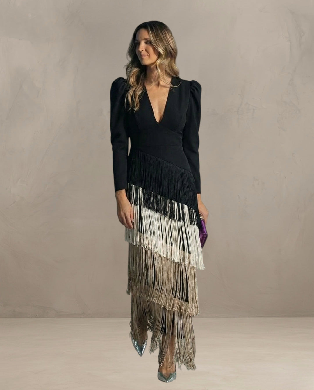 KLARA | ABITO ELEGANTE CON MANICHE FRANGIATE