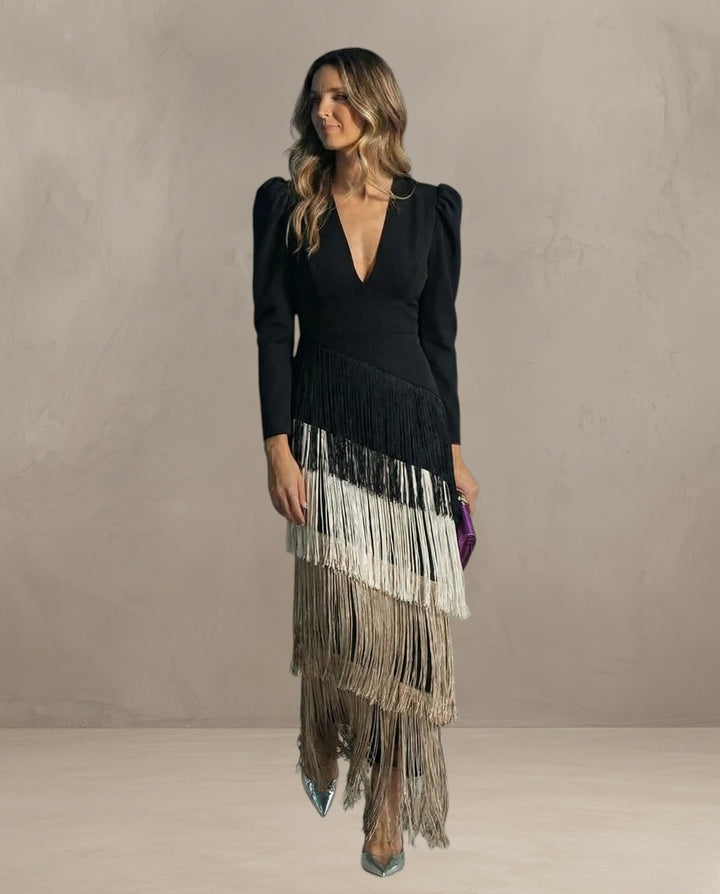 KLARA | ABITO ELEGANTE CON MANICHE FRANGIATE
