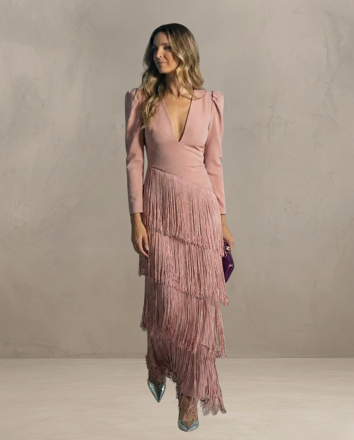 KLARA | ABITO ELEGANTE CON MANICHE FRANGIATE