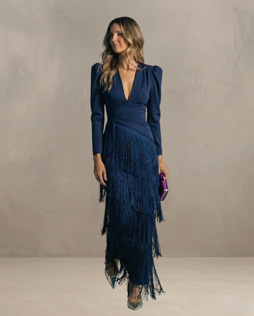 KLARA | ABITO ELEGANTE CON MANICHE FRANGIATE