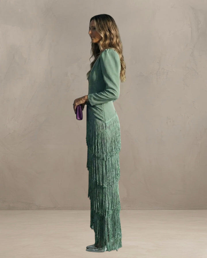 KLARA | ABITO ELEGANTE CON MANICHE FRANGIATE
