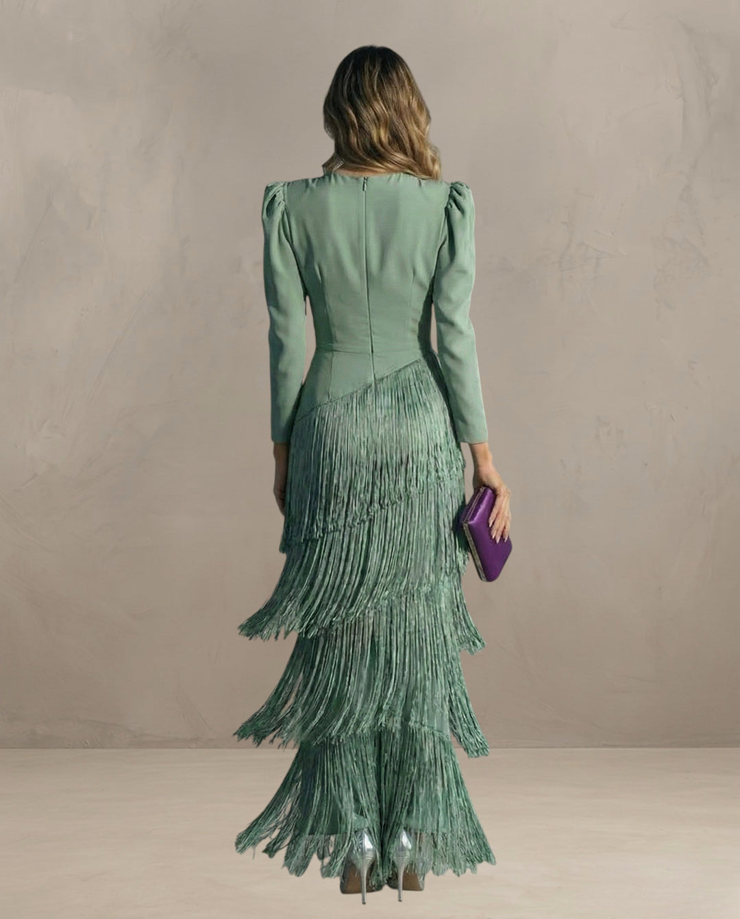 KLARA | ABITO ELEGANTE CON MANICHE FRANGIATE