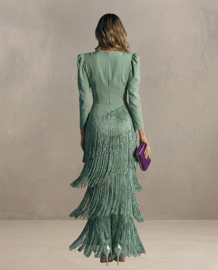 KLARA | ABITO ELEGANTE CON MANICHE FRANGIATE