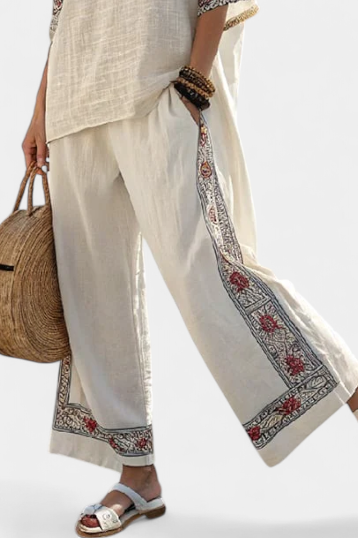 TAMERIC | BLUSA GREZZA RICAMATA SOPHISTICATA & PANTALONI LARGHI