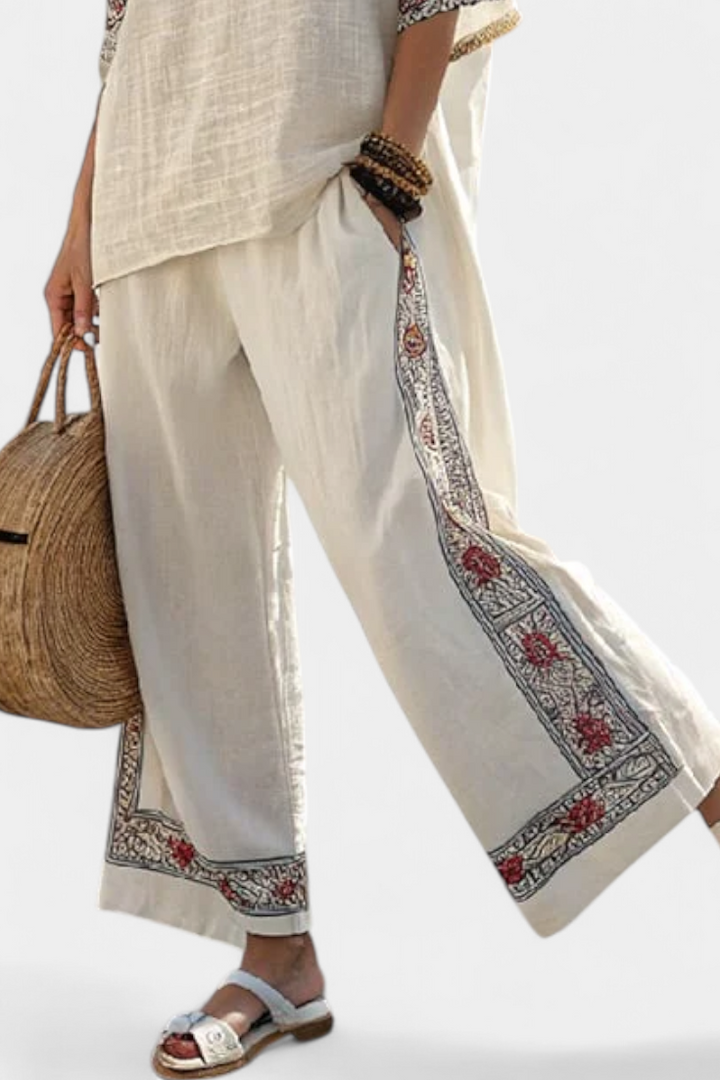 TAMERIC | BLUSA GREZZA RICAMATA SOPHISTICATA & PANTALONI LARGHI